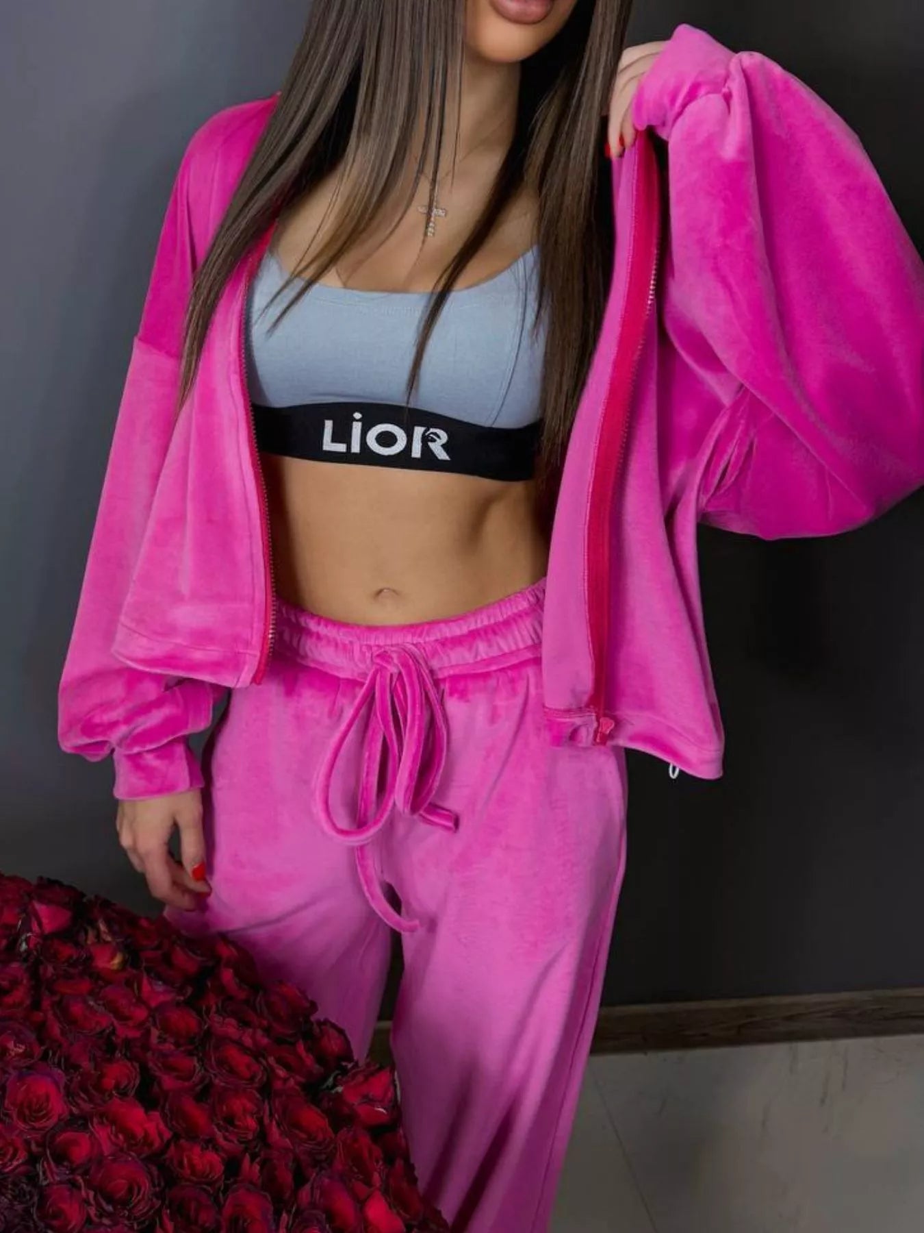 Zip Up Cropped Outerwear and Pants Set - -
