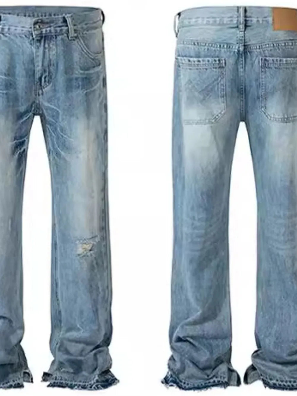 Men's Distressed Raw Hem Jeans - -
