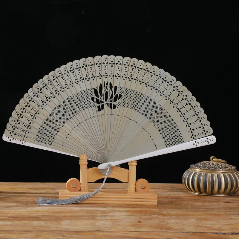 New Chinese Super Fairy Lotus Small Fan Hanfu Qipao Women's Hollow Fan Wedding Photography Props Folding Fan - K5 - Fans