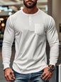Men's Plus Size Casual Long Sleeve Henley T-Shirt with Pocket - White -