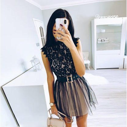 Vintage Lace High-Waisted Dress for Women - - dress