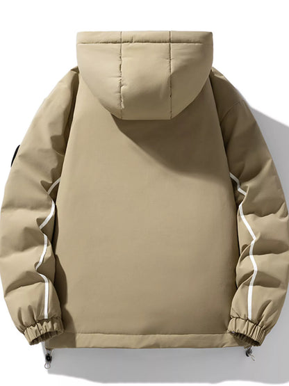 Men's Plus Size Contrast Hooded Puffer Jacket - -