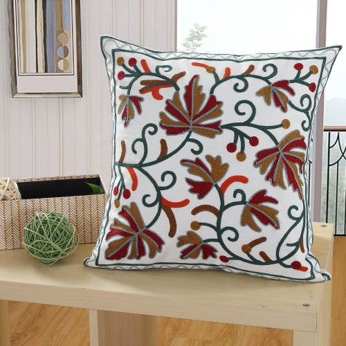 Embroidered Throw Pillow Cover 18x18inch Bird Floral Pillowcase 100% Cotton