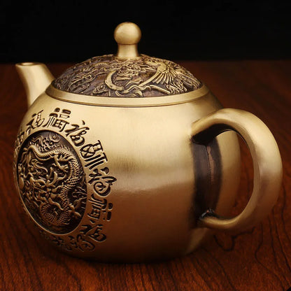 “Baifu” Dragon & Phoenix Brass Teapot – Chinese Gongfu Kettle & Ornament - - Tea Pot