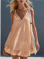 Striped V-Neck Ruffle Hem Mini Dress - Orange -