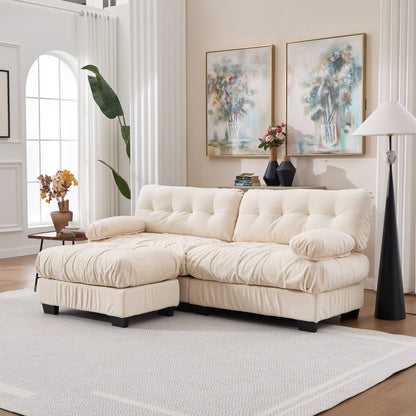 Sectional Sofa L-Shape Cloud Flannelette Beige 3 Seat 88 In 4 Pillows - - Sectional Sofas