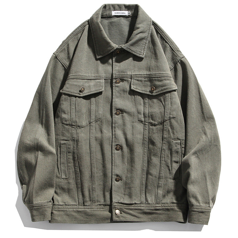 Retro Loose Jacket with Patch Design - Green XL - jacket