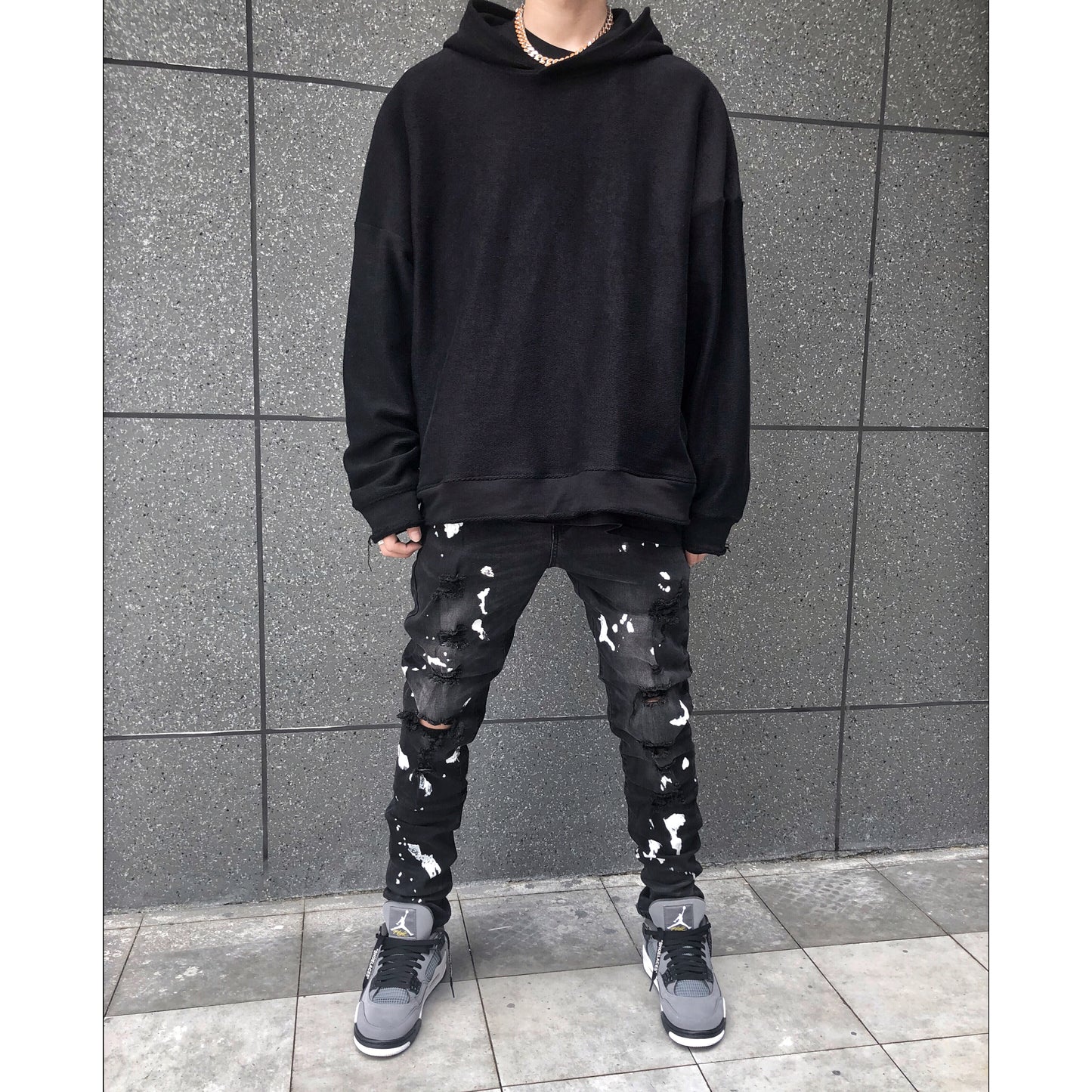 Mens Black Distressed Stretch Denim Jeans - Black 3XL - jeans