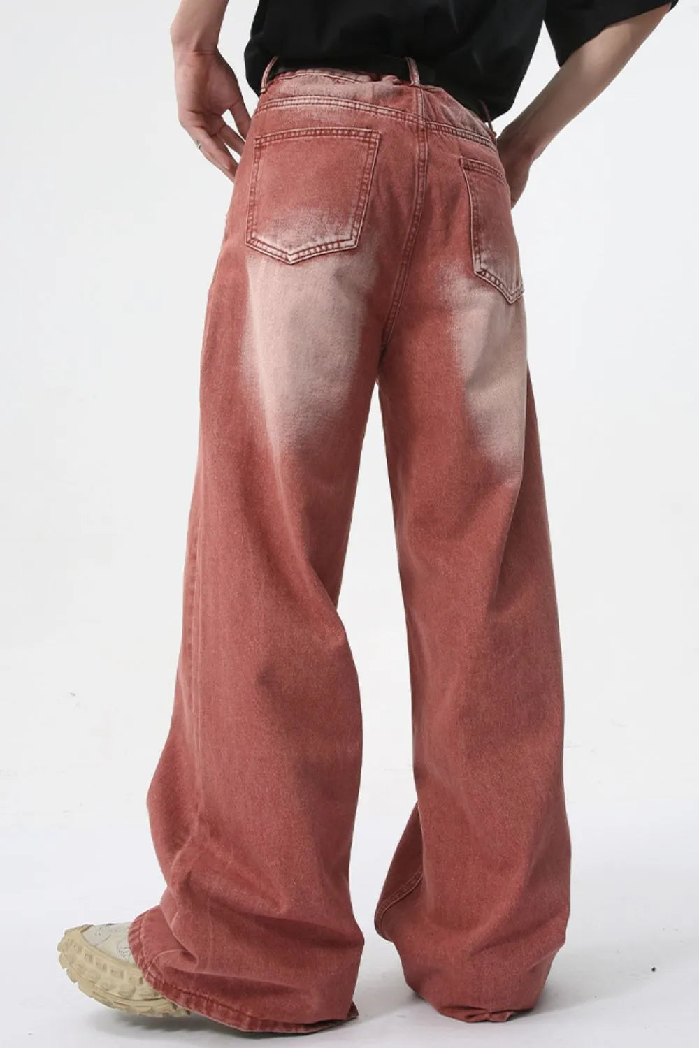 Men's Washed Wide Leg Jeans - -
