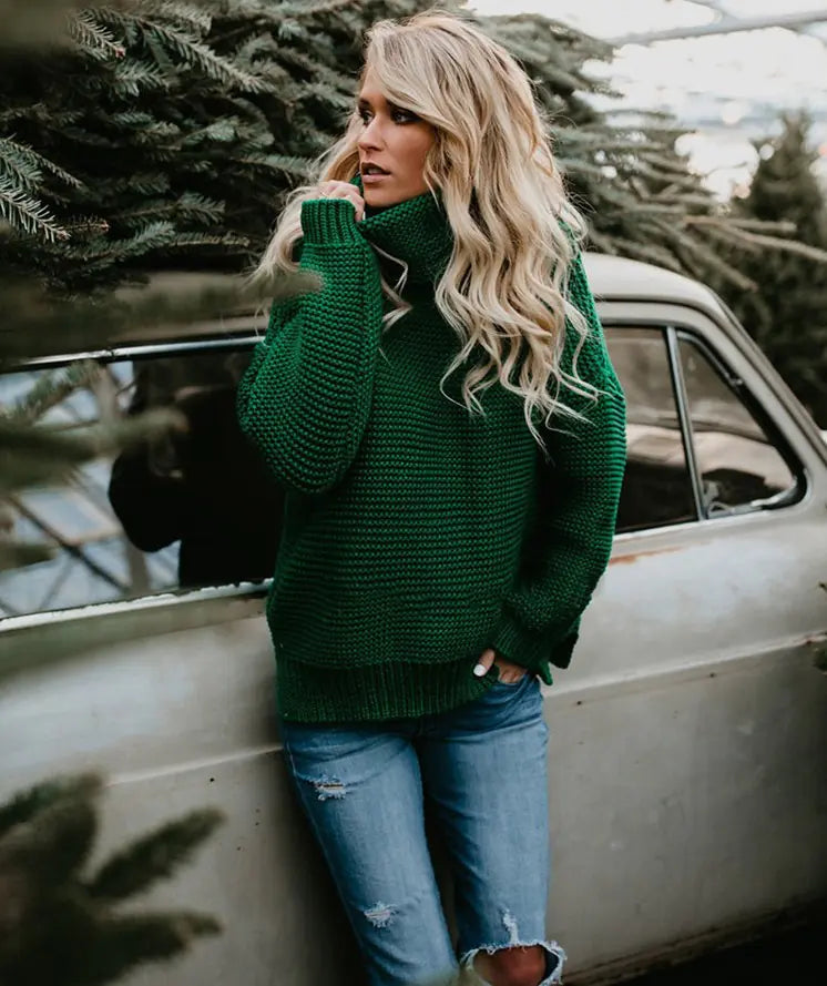 Women's Chunky Knit High Neck Sweater
