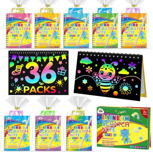 ZMLM Rainbow Scratch Party Favors Kids: Birthday Gifts Toy Bulk Scratch Art Notebook 36 Pack Scratch Paper Birthday Party Favor Girls Boys Art Craft Kit Scratch Pads Classroom Prizes