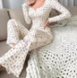 Floral Print Lettuce Edge Lace Collar Button Pajamas - Kia Day Design