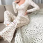Floral Print Lettuce Edge Lace Collar Button Pajamas - Kia Day Design
