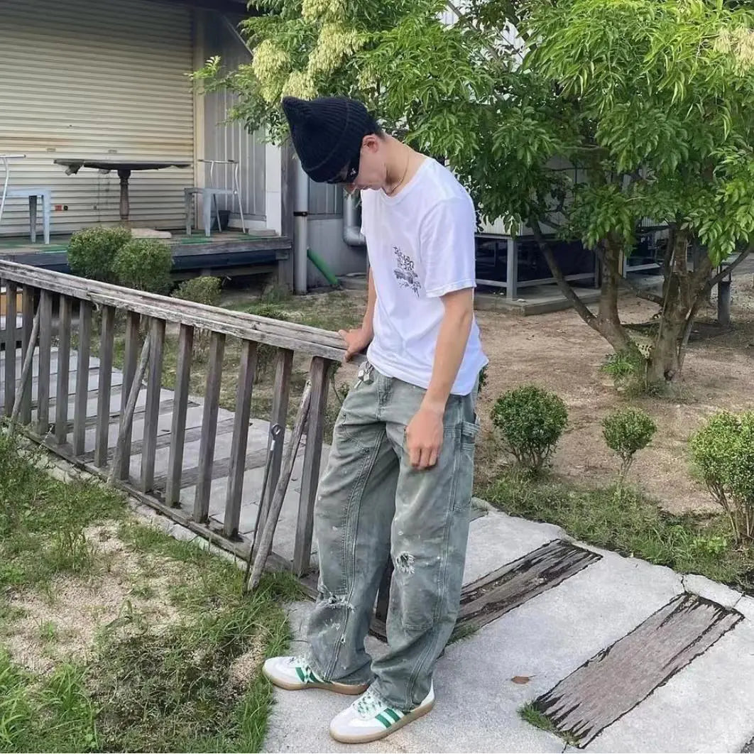 Washed Old Double Knee Canvas Pants - Kia Day Design