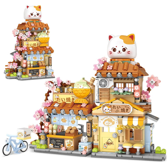 Japanese Street View Taiyaki Shop Mini Building Blocks for Girls 6-12 MOC Creative Building Toys Cute Panda Building Set Simulation Architecture Construction Toy Gift Idea for Kids Adults (923 PCS) Kia Day Design