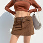 Retro Short Corduroy Skirt - Khaki L - skirt