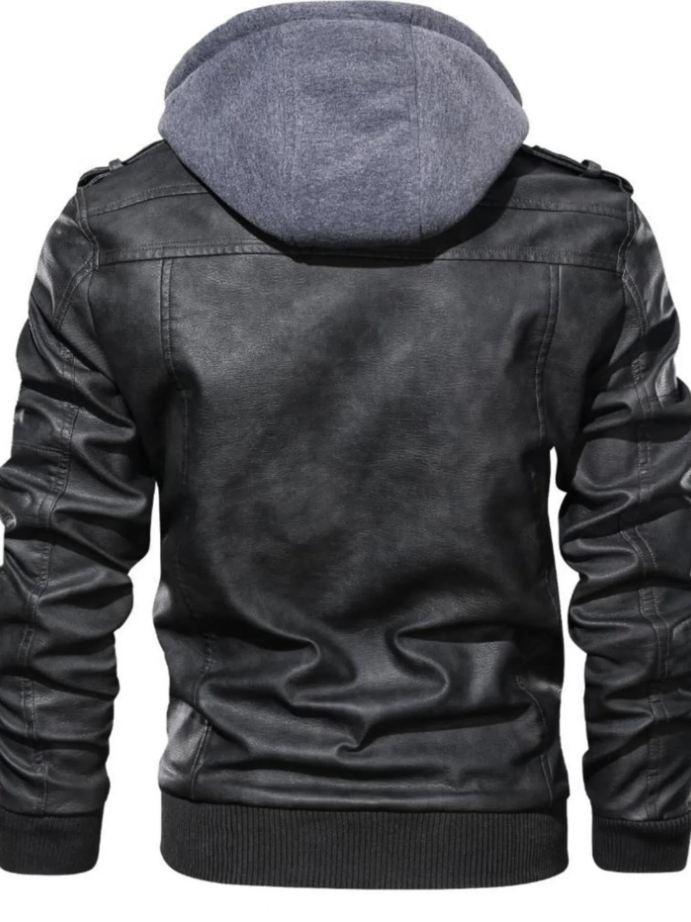 Men's Full Size Vintage Hooded Leather Jacket Plus Size - -
