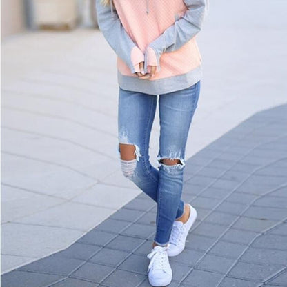 Chic Ripped Fringe Jeans - Blue XL - jeans