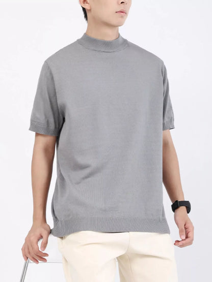 Men's Plus Size Mock Neck Knitted T-Shirt - -