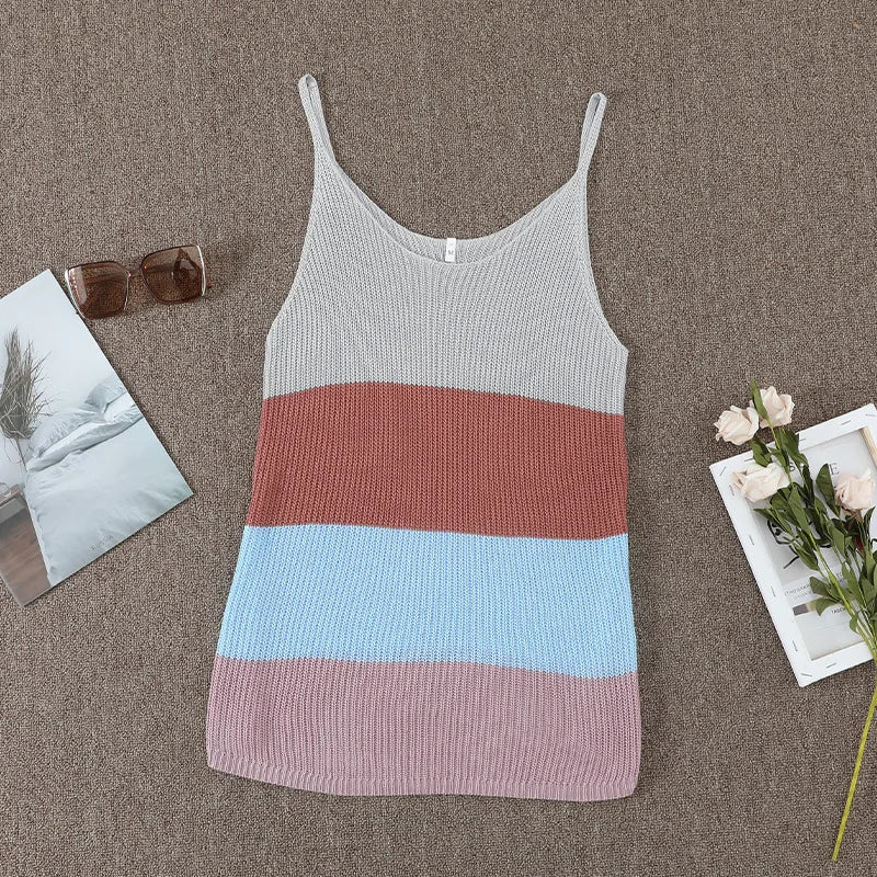 Summer Tee Vest Knitted Custom Solid Sleeveless Block Ladies Tank Top