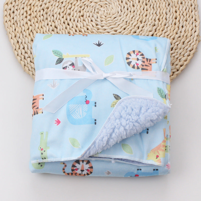 Cartoon Printed Baby Blanket - Blue lion 76x102CM - baby blanket