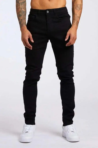 Retro Fashion Slim Fit Ripped Jeans Blue Denim Pants for Men Black