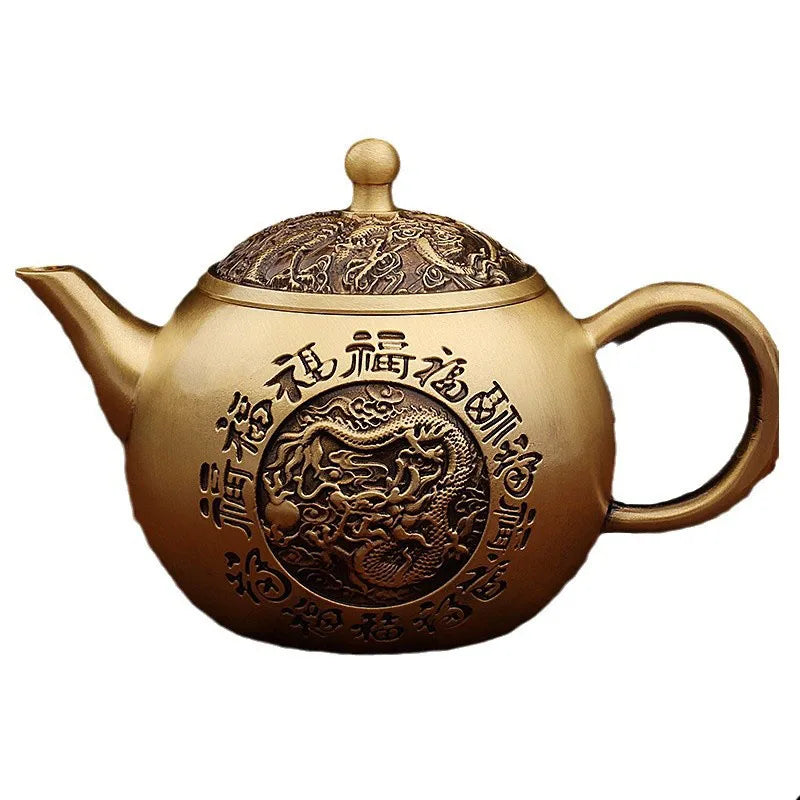 “Baifu” Dragon & Phoenix Brass Teapot – Chinese Gongfu Kettle & Ornament - - Tea Pot
