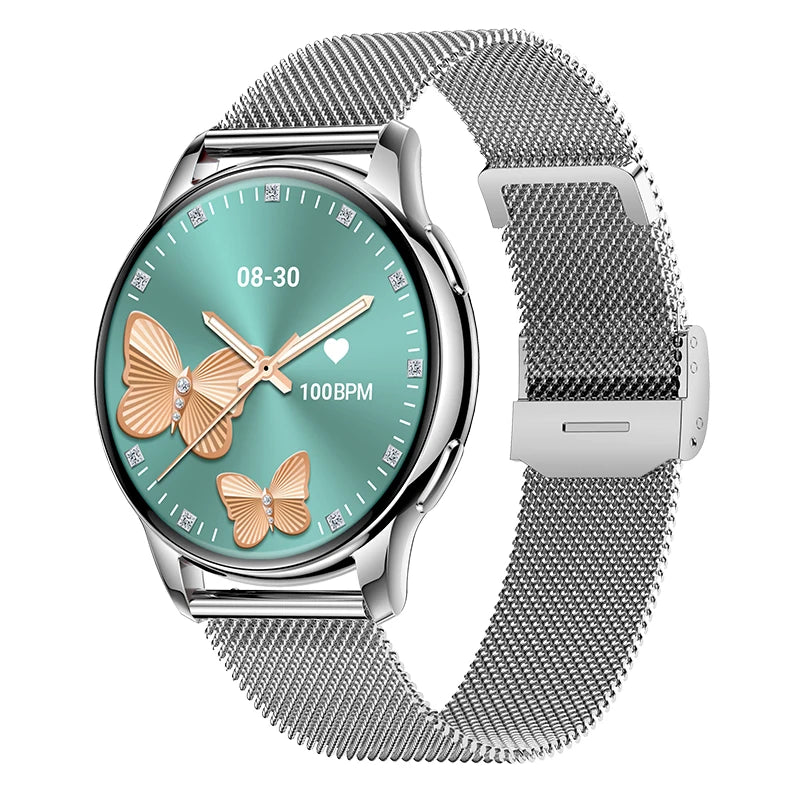 Smart Watch Ladies AMOLED Screen BT Call 300mAh silver- steel strap