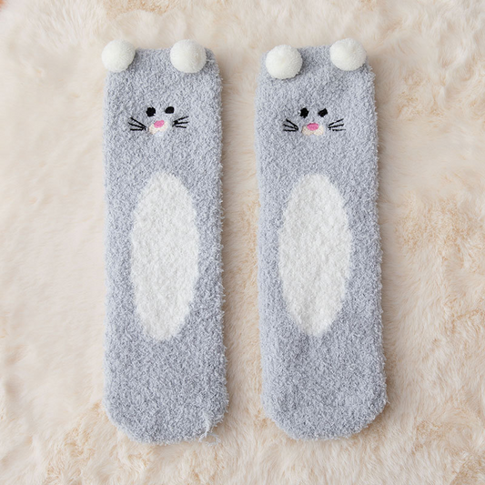 Cartoon Coral Fleece Warm Socks - Grey One size - socks