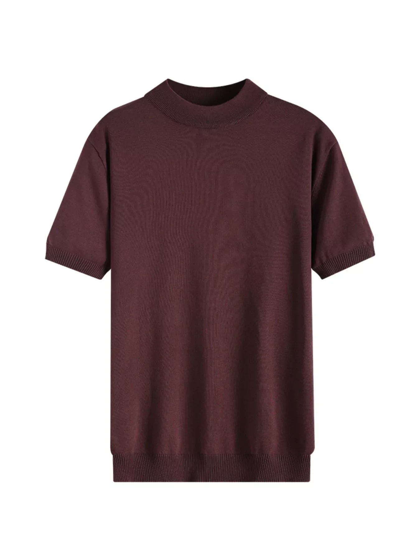 Men's Plus Size Mock Neck Knitted T-Shirt - Brown -