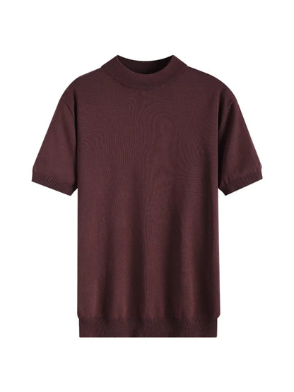 Men's Plus Size Mock Neck Knitted T-Shirt - Brown -