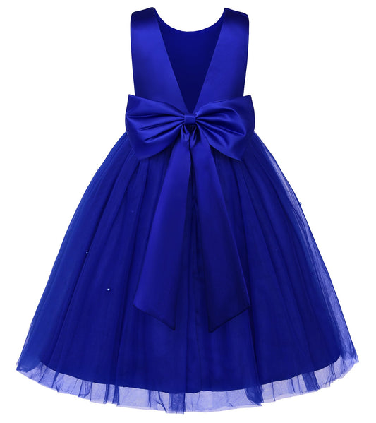 JerrisApparel Navy Blue Satin Princess Gown for Flower Girls 6T - Navy Blue 6-7 Years - dress