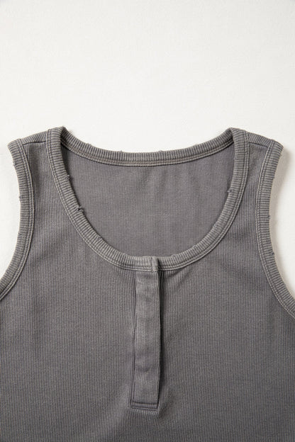 Medium Grey Vintage Distressed Ribbed Mineral Wash Tank Top- I am a Fashion Junky- {{Product type}}