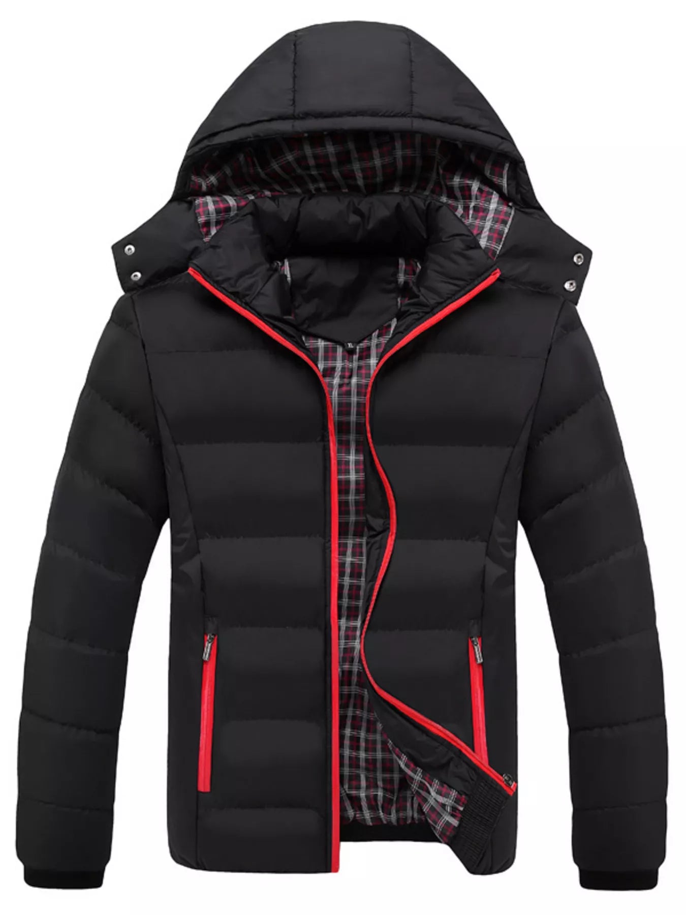 Men's Plus Size Warm Padded Hooded Puffer Jacket - Black -