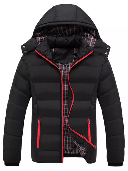 Men's Plus Size Warm Padded Hooded Puffer Jacket - Black -