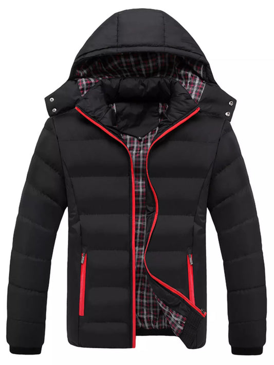 Men's Plus Size Warm Padded Hooded Puffer Jacket - Black -