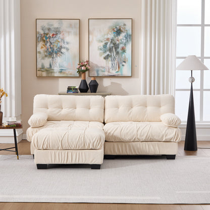 Sectional Sofa L-Shape Cloud Flannelette Beige 3 Seat 88 In 4 Pillows - - Sectional Sofas