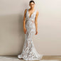 Sexy Deep V Neck Sleeveless Evening Gown Dress - white S - dress