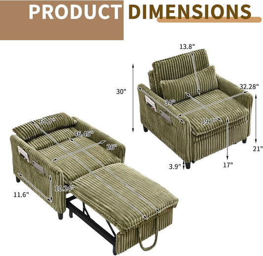 Forest Green Corduroy Convertible Sofa Bed - - Sleeper