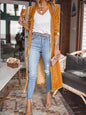 Open Front Long Sleeve Longline Cardigan - Gold -