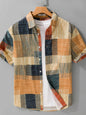 Men's Plus Size Patchwork Print Short Sleeve Shirt - Coffee Color -