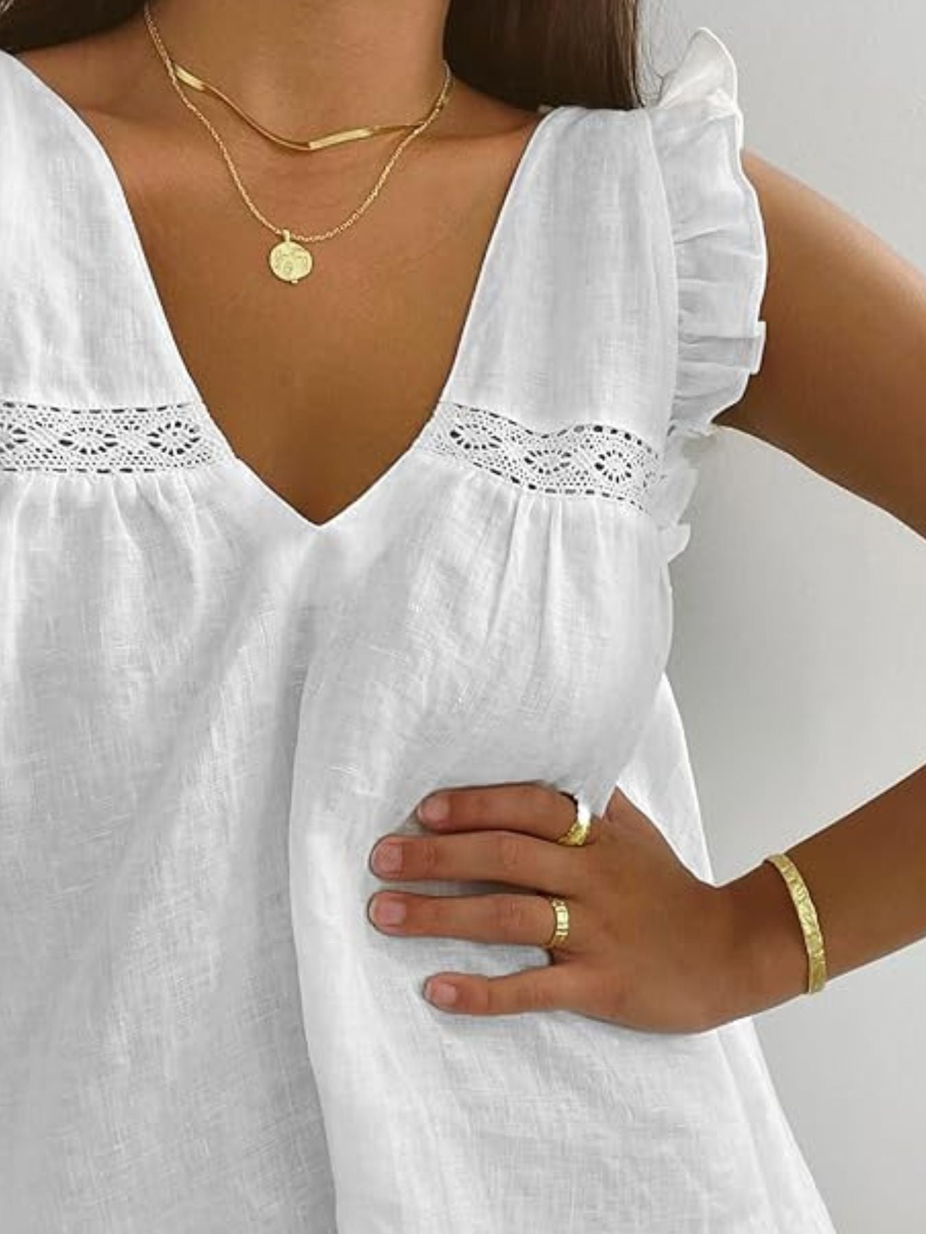Ruffle Trim V-Neck Top and Shorts Set- Shopimist- {{Product type}}