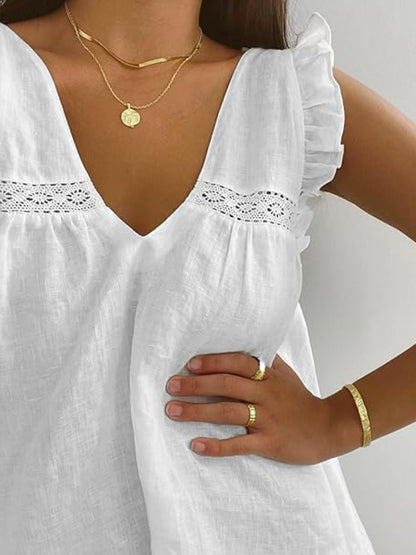 Ruffle Trim V-Neck Top and Shorts Set- Shopimist- {{Product type}}