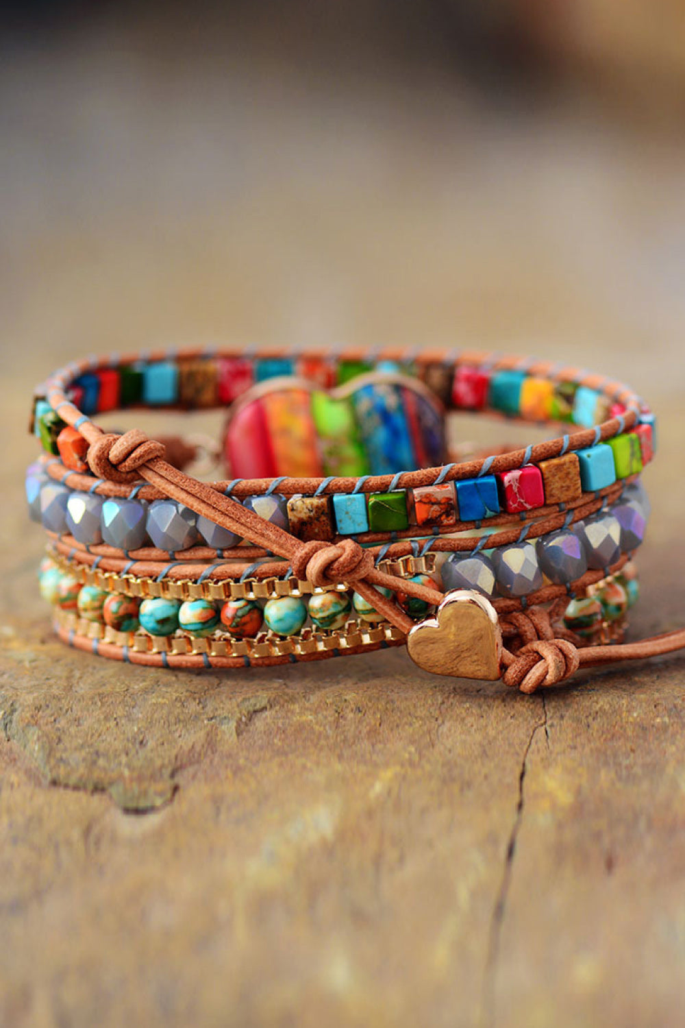 Imperial Jasper & Crystal Layered Bracelet - - clothes and accessories