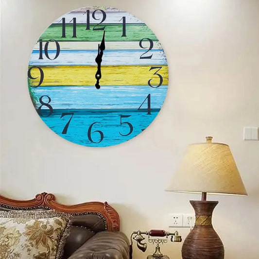 W303L 12 Inch Big Decor Vintage Mdf Wall Clock Wooden green yellow