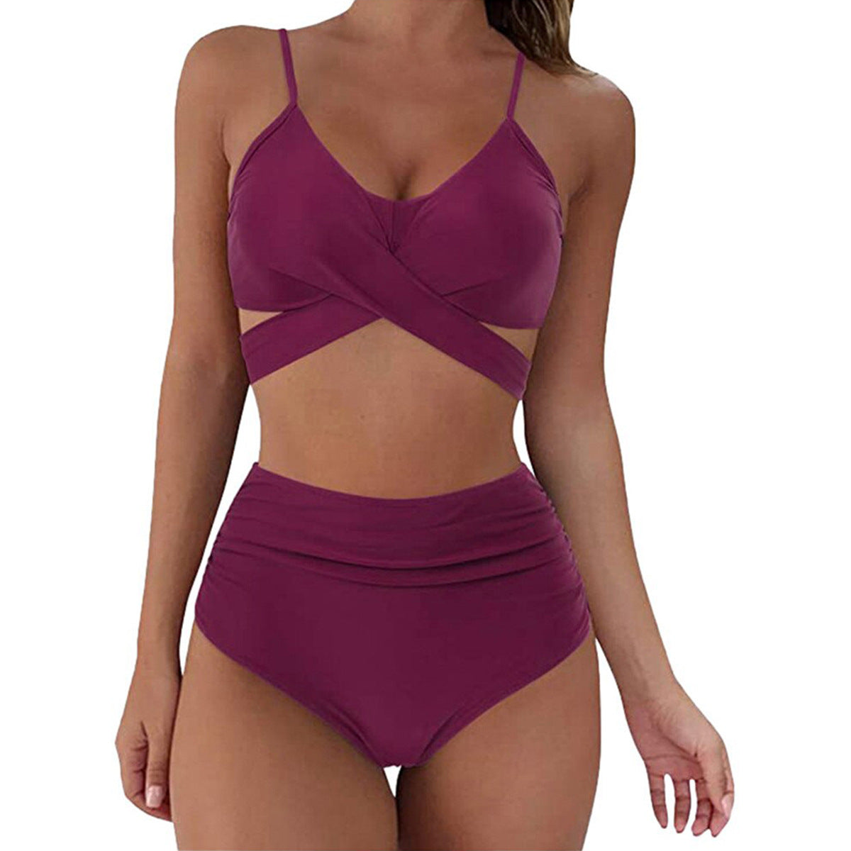 Ladies Split Solid Color Swimsuit