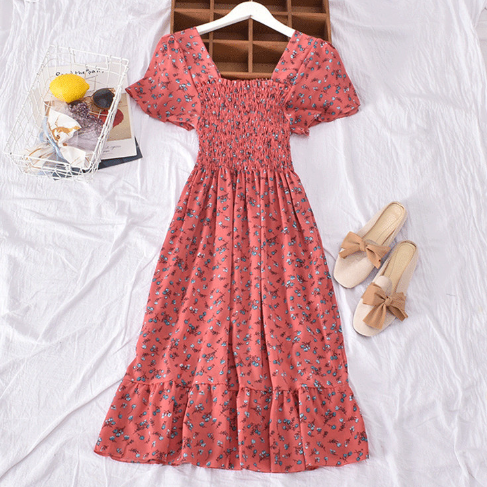 Floral Off-Shoulder Dress with Flared Hem for Women - - dress