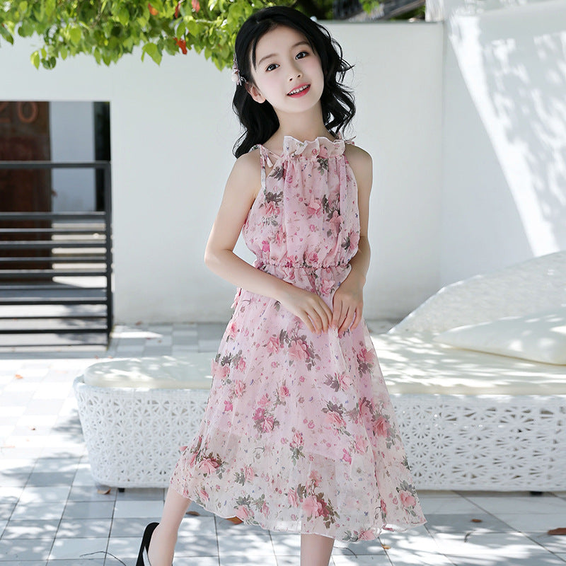 Girls Bohemian Summer Dress - Floral Maxi Dress - Pink - dress