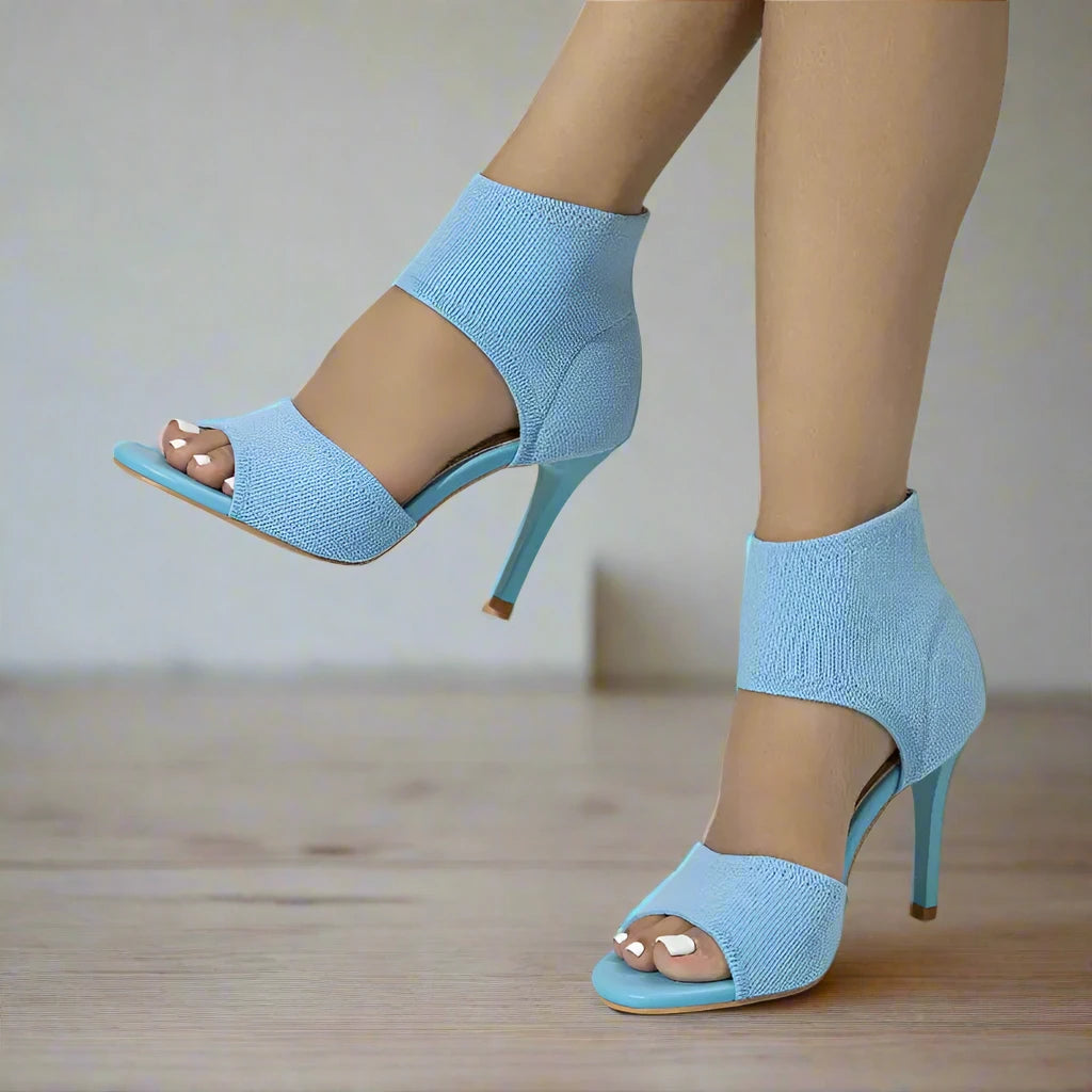 Baby Blue Color Knit Fabric Fashion Pumps High Heels for Women