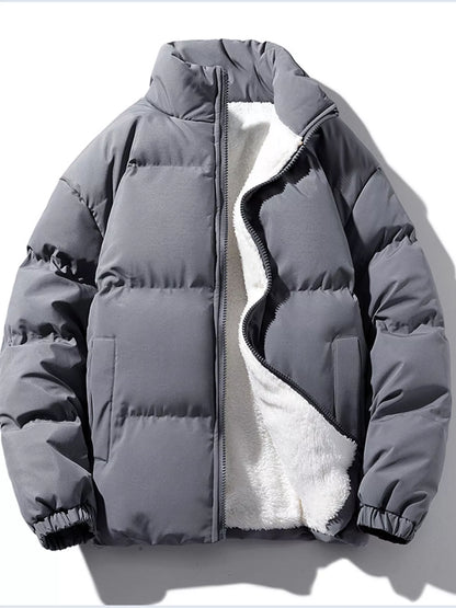 Men's Plus Size Zip Up Sherpa Lined Puffer Jacket - Dark Gray -